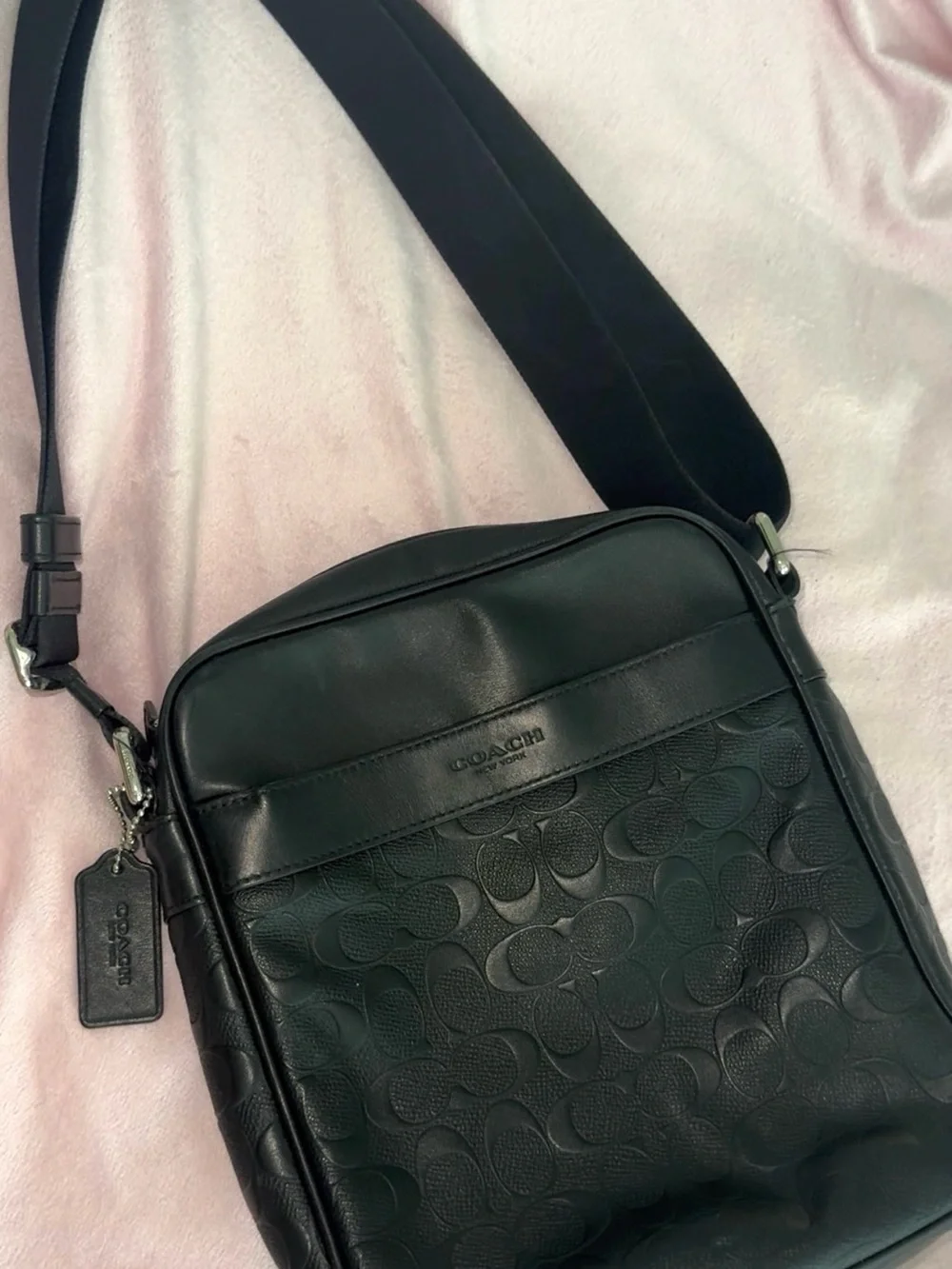 Coach Black Embossed Signature Leather Messenger